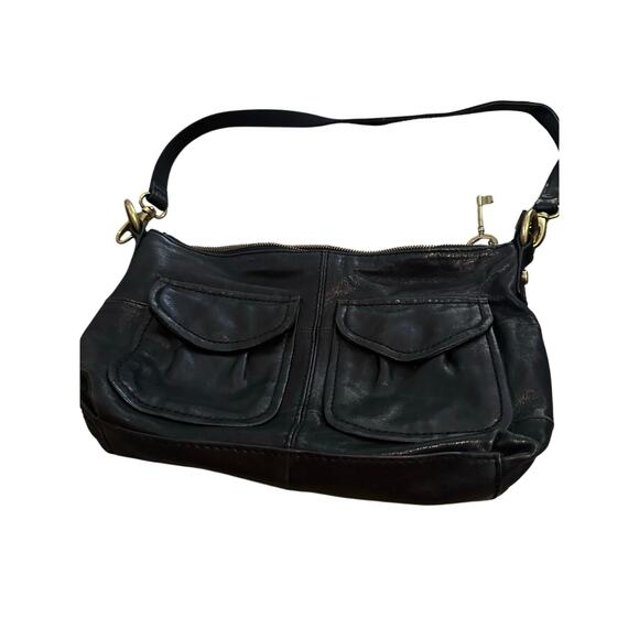 Vintage Fossil Women's Black Leather Foldover Modern Cargo Crossbody Bag - Picture 2 of 11